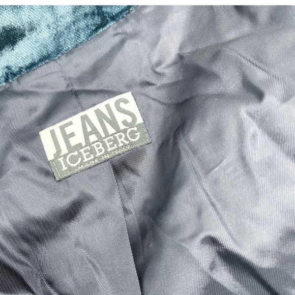 Iceberg Jeans Vintage Y2K Blue Velvet Velour Suit Blazer Pant Set 29 40 Italy - Picture 10 of 16
